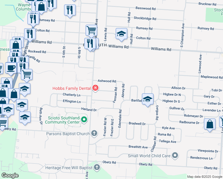 map of restaurants, bars, coffee shops, grocery stores, and more near 552 Barcher Road in Columbus