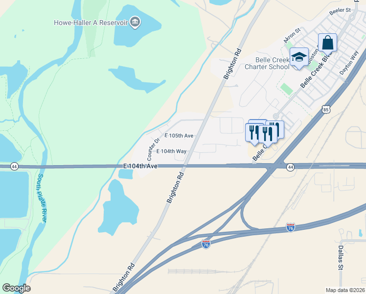 map of restaurants, bars, coffee shops, grocery stores, and more near 8361 East 104th Way in Henderson