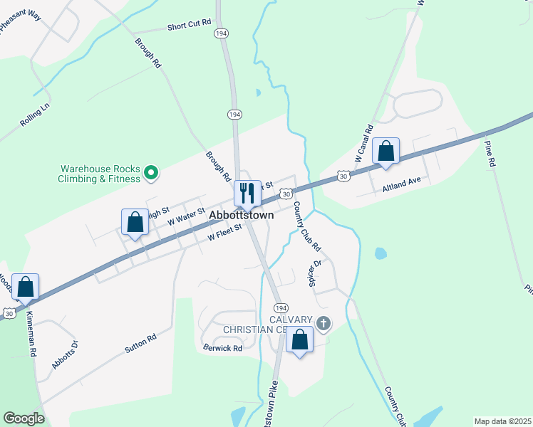 map of restaurants, bars, coffee shops, grocery stores, and more near 28 South German Street in Abbottstown