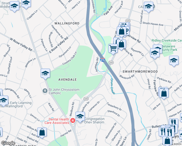 map of restaurants, bars, coffee shops, grocery stores, and more near 666 Niblick Lane in Nether Providence Township