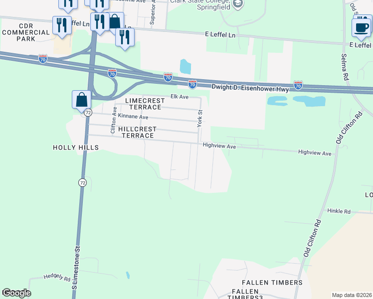 map of restaurants, bars, coffee shops, grocery stores, and more near 2811 Oletha Avenue in Springfield