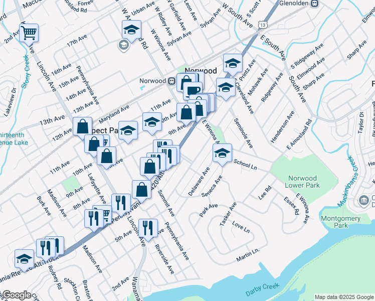 map of restaurants, bars, coffee shops, grocery stores, and more near in Prospect Park