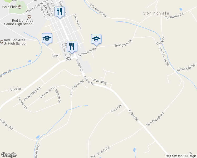 map of restaurants, bars, coffee shops, grocery stores, and more near 938 Neff Alley in Red Lion