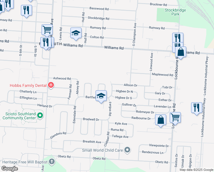 map of restaurants, bars, coffee shops, grocery stores, and more near 3724 Amwell Road East in Columbus