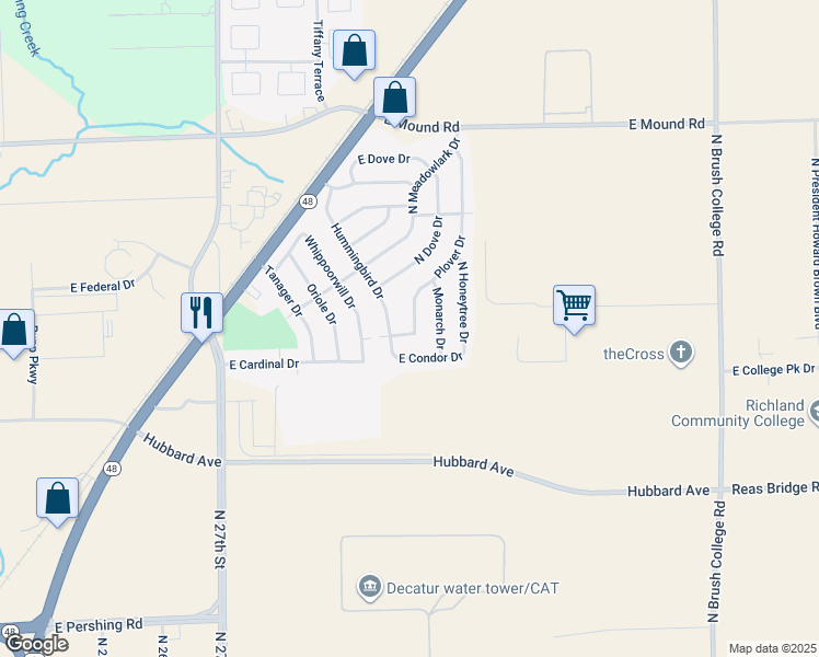 map of restaurants, bars, coffee shops, grocery stores, and more near 3431 Plover Drive in Decatur