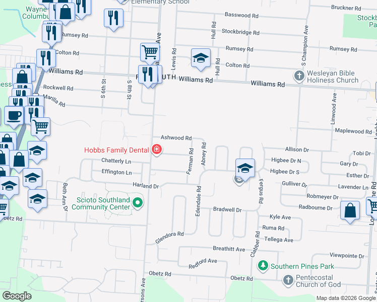 map of restaurants, bars, coffee shops, grocery stores, and more near 552 Barcher Road in Columbus