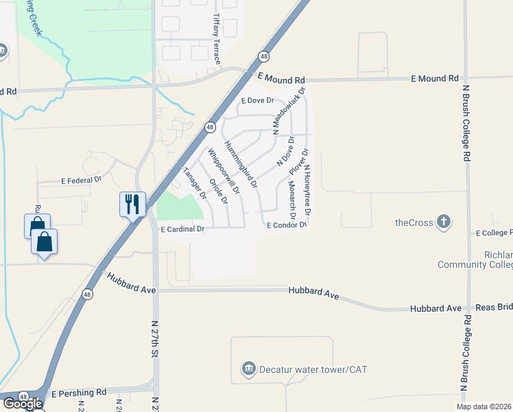 map of restaurants, bars, coffee shops, grocery stores, and more near 3427 Hummingbird Drive in Decatur