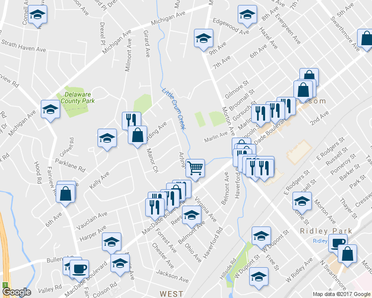 map of restaurants, bars, coffee shops, grocery stores, and more near 536 Arlington Avenue in Folsom
