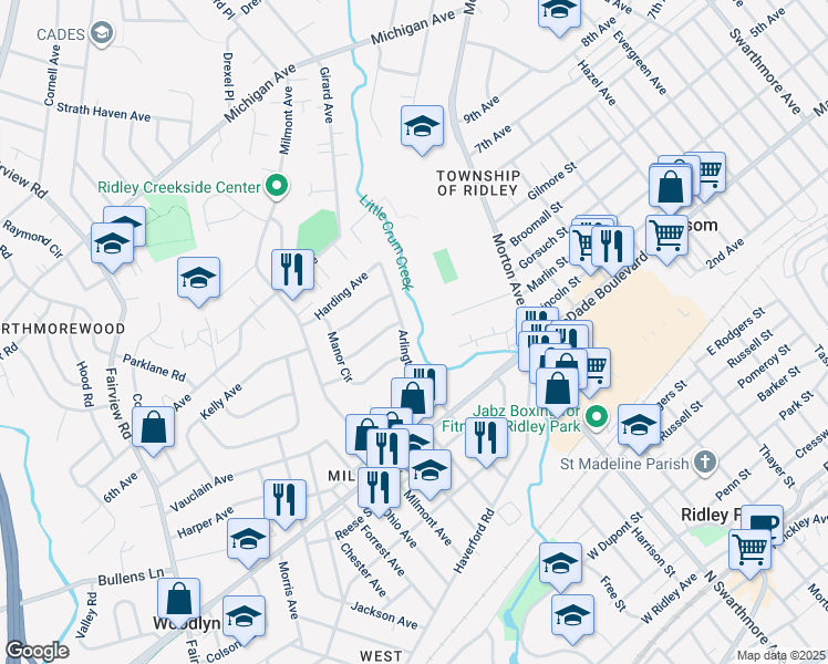 map of restaurants, bars, coffee shops, grocery stores, and more near 536 Arlington Avenue in Folsom