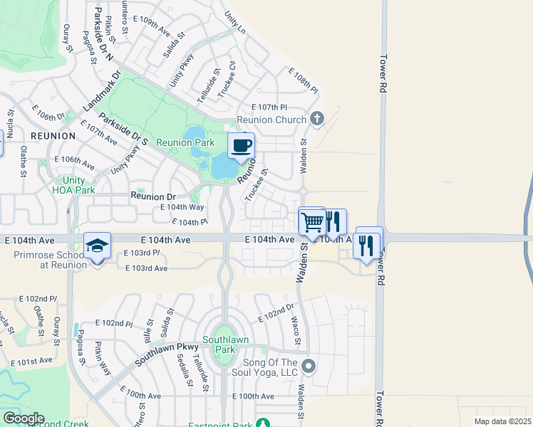 map of restaurants, bars, coffee shops, grocery stores, and more near 18063 East 104th Place in Commerce City