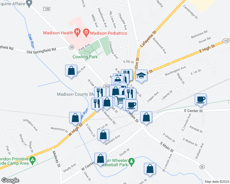 map of restaurants, bars, coffee shops, grocery stores, and more near in London