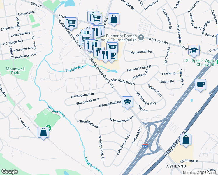 map of restaurants, bars, coffee shops, grocery stores, and more near 817 Haddonfield-Berlin Road in Cherry Hill