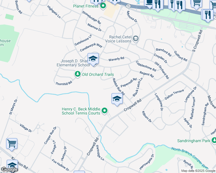 map of restaurants, bars, coffee shops, grocery stores, and more near 8 Elbow Lane in Cherry Hill