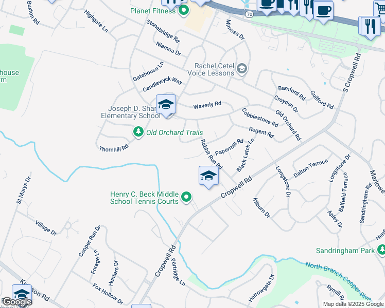 map of restaurants, bars, coffee shops, grocery stores, and more near 8 Elbow Lane in Cherry Hill