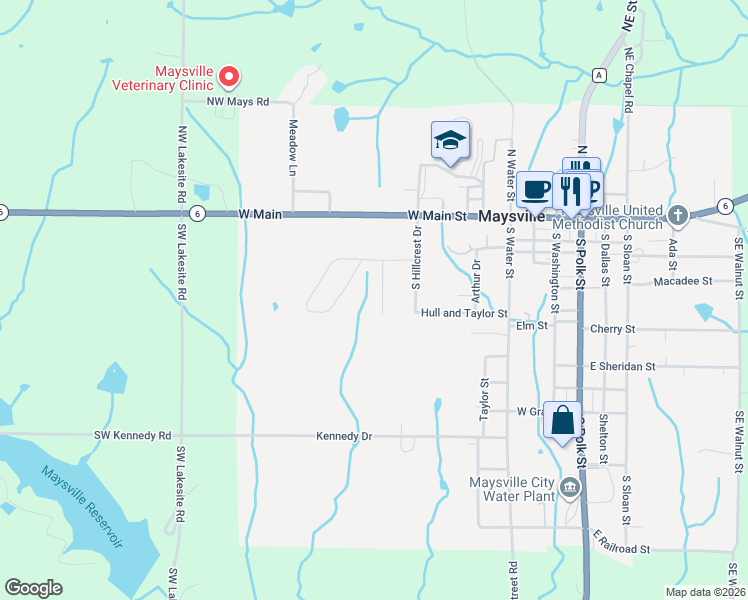 map of restaurants, bars, coffee shops, grocery stores, and more near 307 Pine Valley Road in Maysville