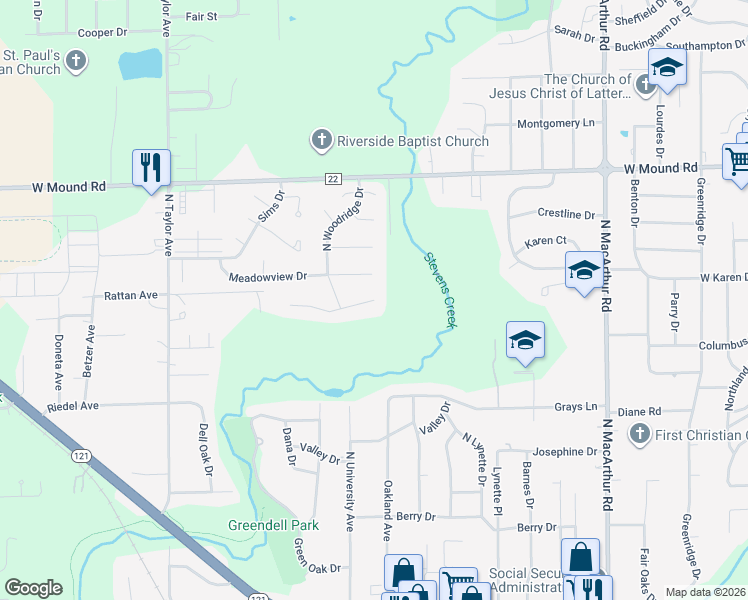 map of restaurants, bars, coffee shops, grocery stores, and more near 1101 Woodridge Court in Decatur