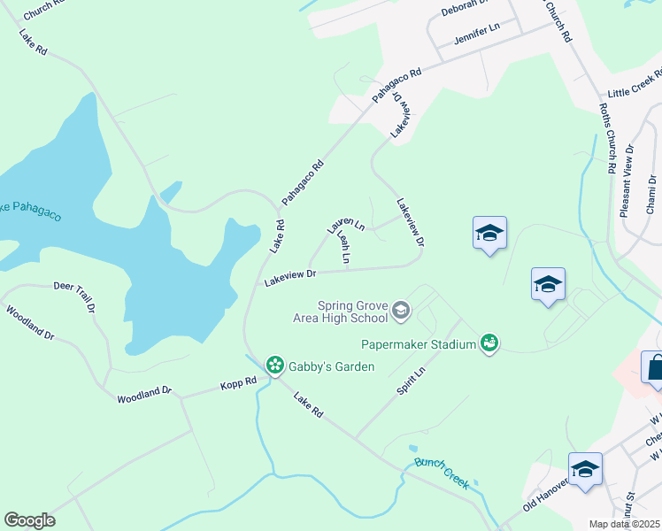 map of restaurants, bars, coffee shops, grocery stores, and more near 480 Lakeview Drive in Spring Grove