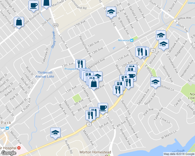 map of restaurants, bars, coffee shops, grocery stores, and more near 713 10th Avenue in Prospect Park