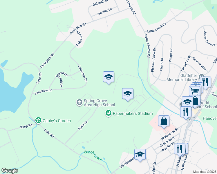map of restaurants, bars, coffee shops, grocery stores, and more near 1450 Roths Church Road in Spring Grove