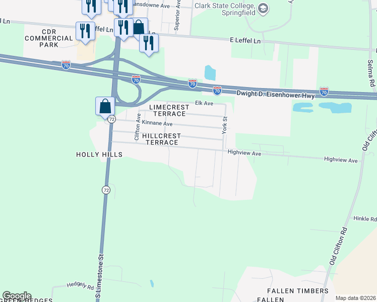 map of restaurants, bars, coffee shops, grocery stores, and more near 2677 Cleve Avenue in Springfield