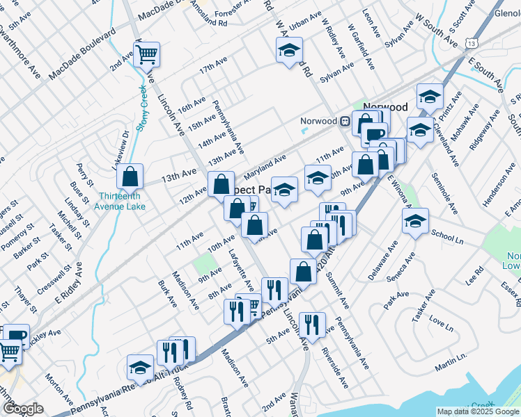 map of restaurants, bars, coffee shops, grocery stores, and more near 713 10th Avenue in Prospect Park