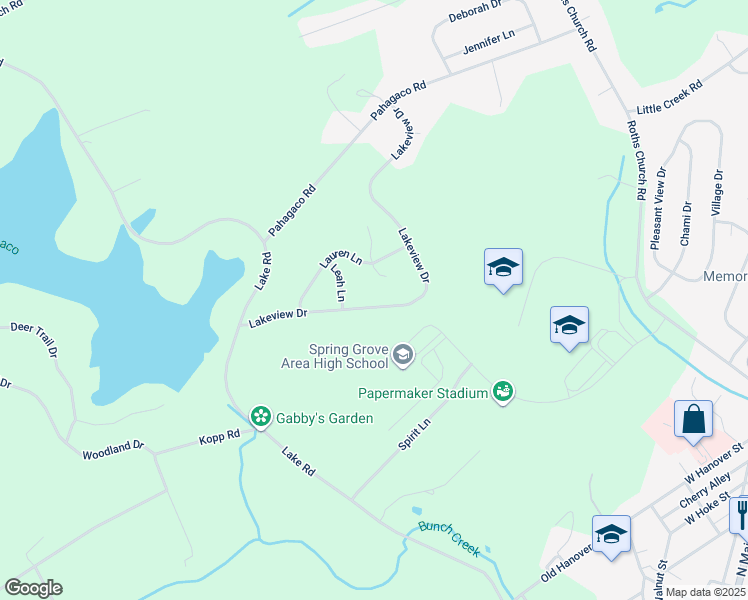 map of restaurants, bars, coffee shops, grocery stores, and more near 440 Lakeview Drive in Spring Grove