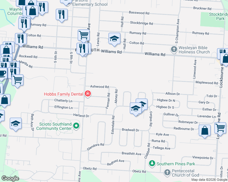 map of restaurants, bars, coffee shops, grocery stores, and more near 3703 Abney Road in Columbus