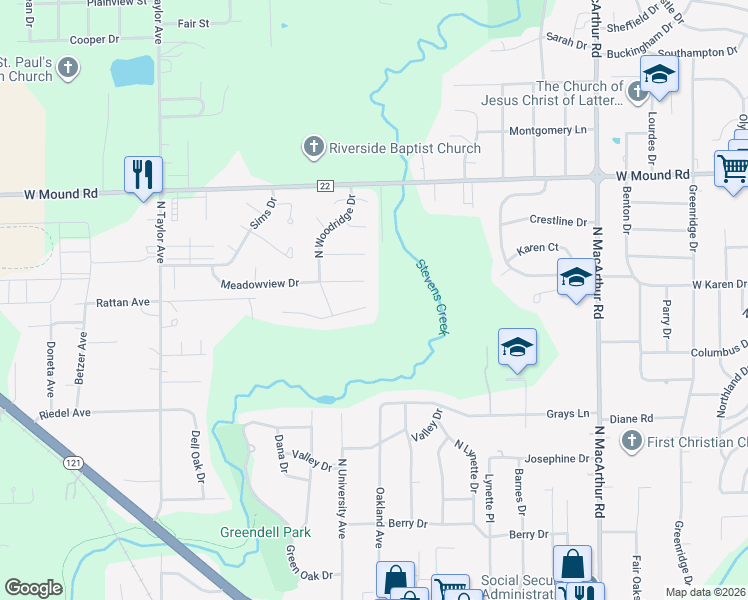 map of restaurants, bars, coffee shops, grocery stores, and more near 1101 Woodridge Court in Decatur