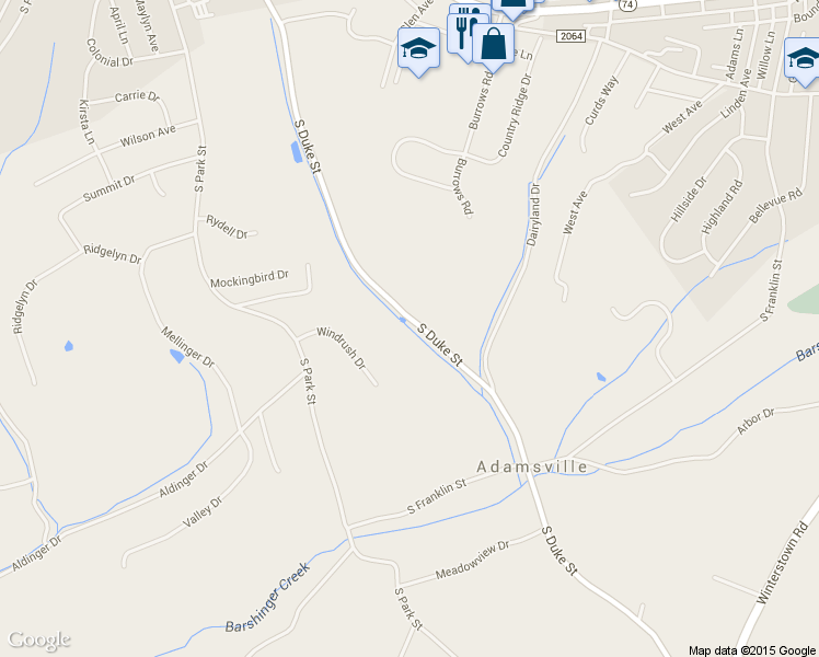 map of restaurants, bars, coffee shops, grocery stores, and more near 420 South Duke Street in Dallastown