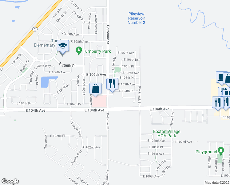 map of restaurants, bars, coffee shops, grocery stores, and more near 13812 East 104th Place in Commerce City