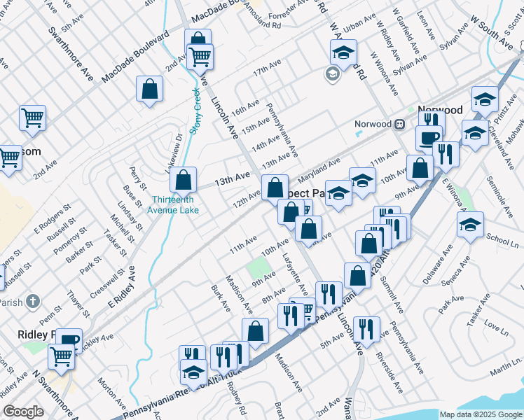 map of restaurants, bars, coffee shops, grocery stores, and more near 1113 Lafayette Avenue in Prospect Park