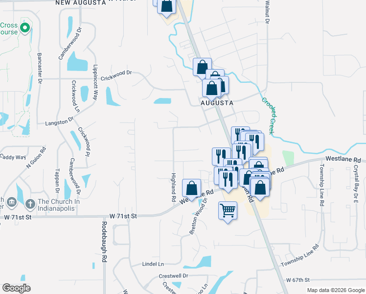 map of restaurants, bars, coffee shops, grocery stores, and more near 3155 Hope Springs Court in Indianapolis