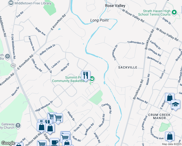 map of restaurants, bars, coffee shops, grocery stores, and more near 616 Meadowvale Lane in Media