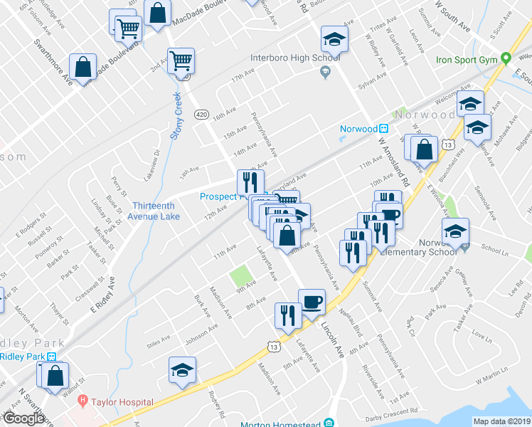 map of restaurants, bars, coffee shops, grocery stores, and more near 1009 Lincoln Avenue in Prospect Park