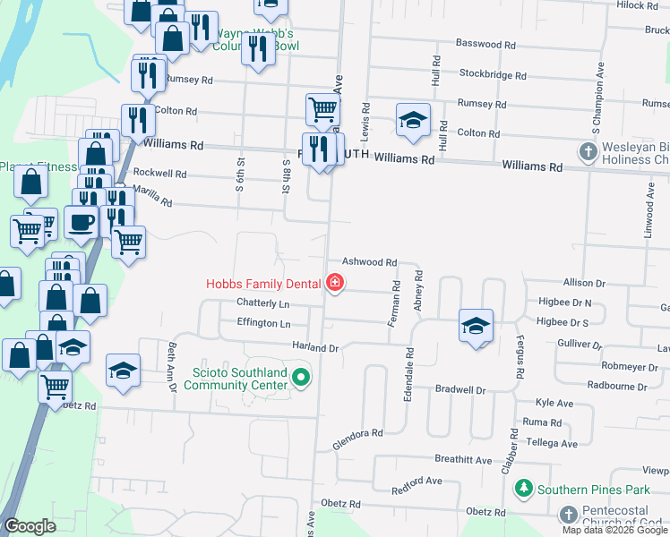 map of restaurants, bars, coffee shops, grocery stores, and more near 3730 Parsons Avenue in Columbus