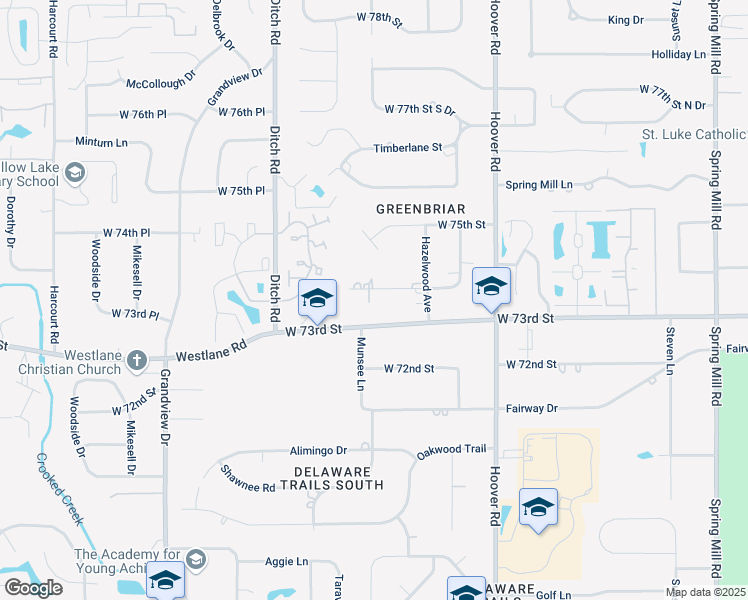 map of restaurants, bars, coffee shops, grocery stores, and more near 1128 West 73rd Street in Indianapolis
