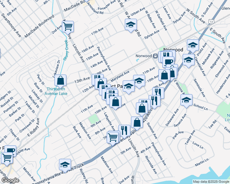 map of restaurants, bars, coffee shops, grocery stores, and more near in Prospect Park