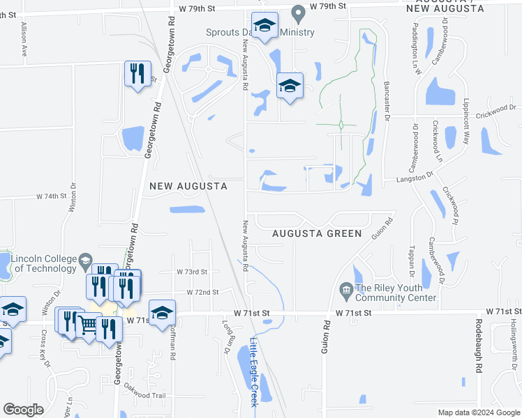 map of restaurants, bars, coffee shops, grocery stores, and more near 4416 Par Drive in Indianapolis