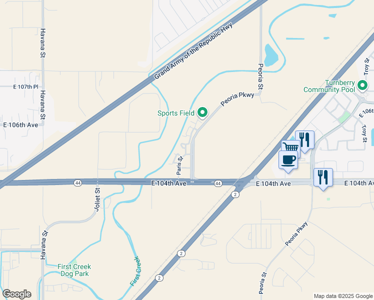map of restaurants, bars, coffee shops, grocery stores, and more near 10597 Paris Street in Henderson