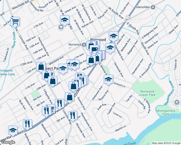 map of restaurants, bars, coffee shops, grocery stores, and more near 530 9th Avenue in Prospect Park