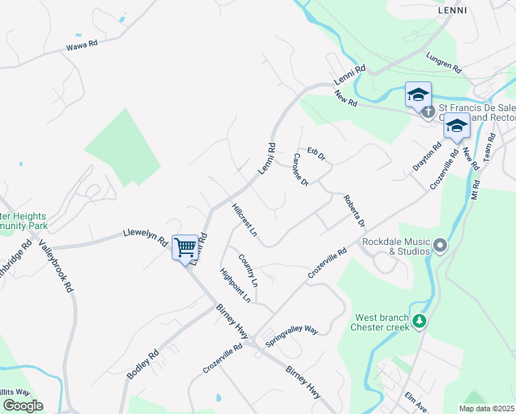 map of restaurants, bars, coffee shops, grocery stores, and more near 1530 Springhill Drive in Delaware County