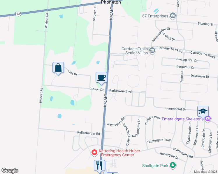 map of restaurants, bars, coffee shops, grocery stores, and more near 1037 Sugar Maple Loop North in Tipp City