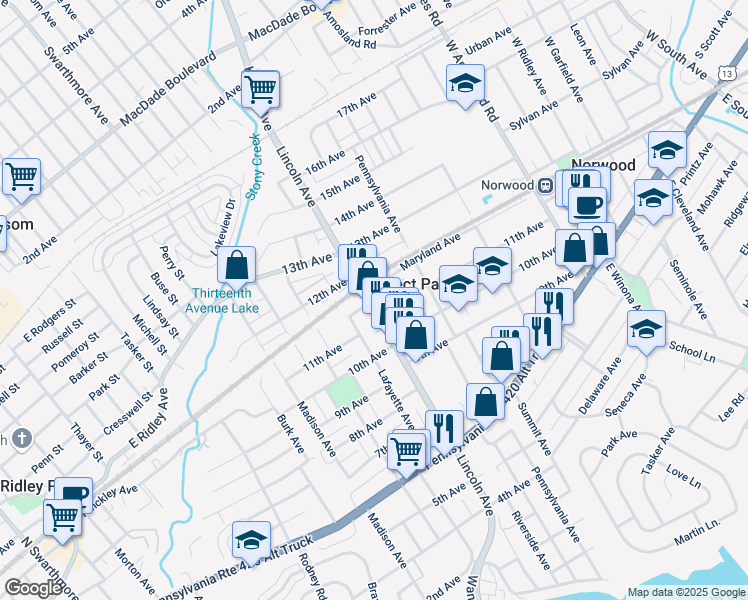 map of restaurants, bars, coffee shops, grocery stores, and more near 1111 Lincoln Avenue in Prospect Park