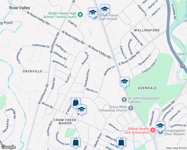 map of restaurants, bars, coffee shops, grocery stores, and more near 113 Kenneth Lane in Media