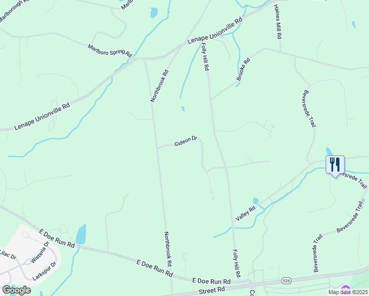 map of restaurants, bars, coffee shops, grocery stores, and more near 104 Gideon Drive in Kennett Square