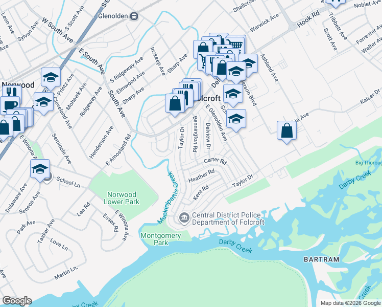map of restaurants, bars, coffee shops, grocery stores, and more near 778 Bennington Road in Folcroft