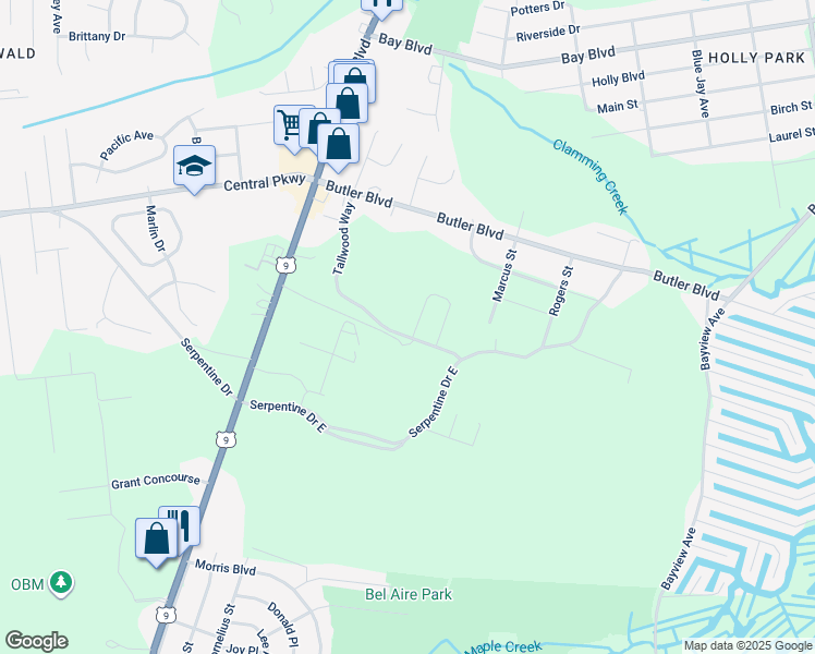 map of restaurants, bars, coffee shops, grocery stores, and more near 23 Maria Lane in Ocean County