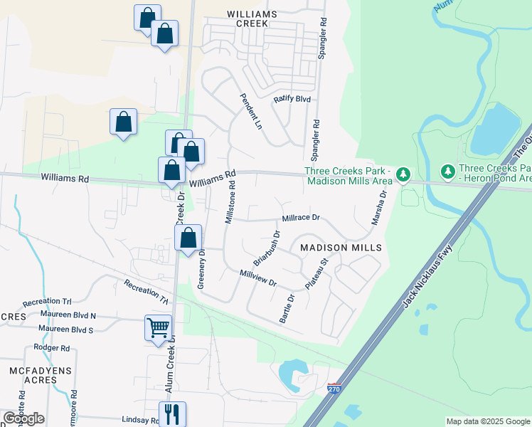 map of restaurants, bars, coffee shops, grocery stores, and more near 3901 Barley Circle in Columbus