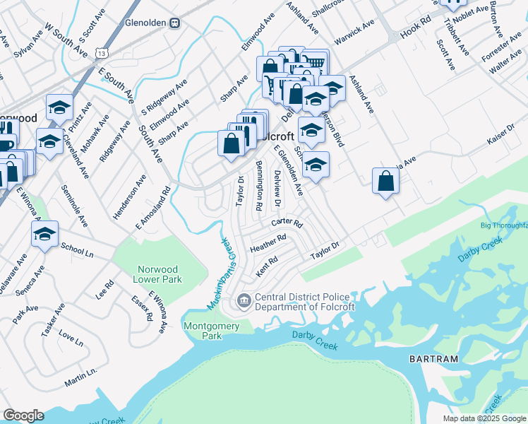 map of restaurants, bars, coffee shops, grocery stores, and more near 803 Bennington Rd in Folcroft