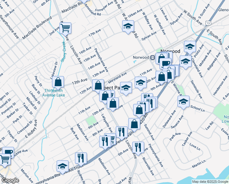 map of restaurants, bars, coffee shops, grocery stores, and more near 708 11th Avenue in Prospect Park